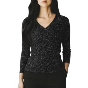 🍍VINTAGE Black Beaded V-Neckline Stretch Top